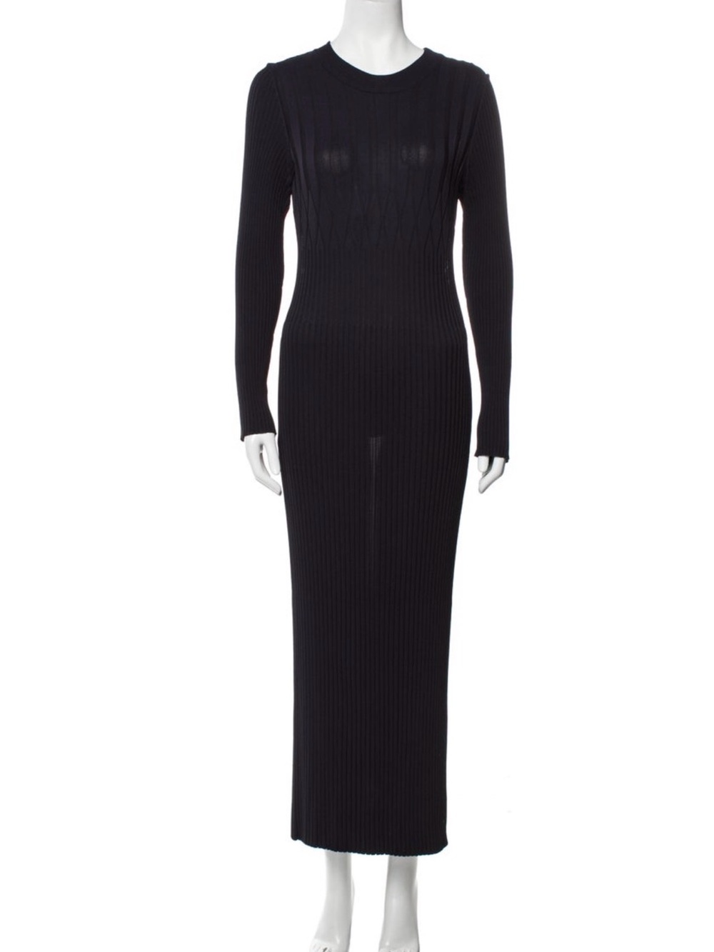 MaxMara Black Long-Sleeve Ribbed Knit Maxi Dress